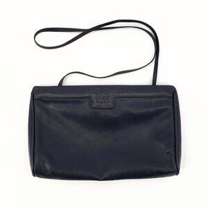 VINTAGE Anne Klein Pop-Open Navy Leather Hexagon Hinge Bag